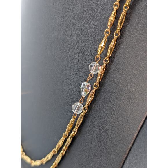 Vintage Glass Crystal Gold Tone Textured Chain Link 48" Long Strand Necklace - Picture 4 of 12